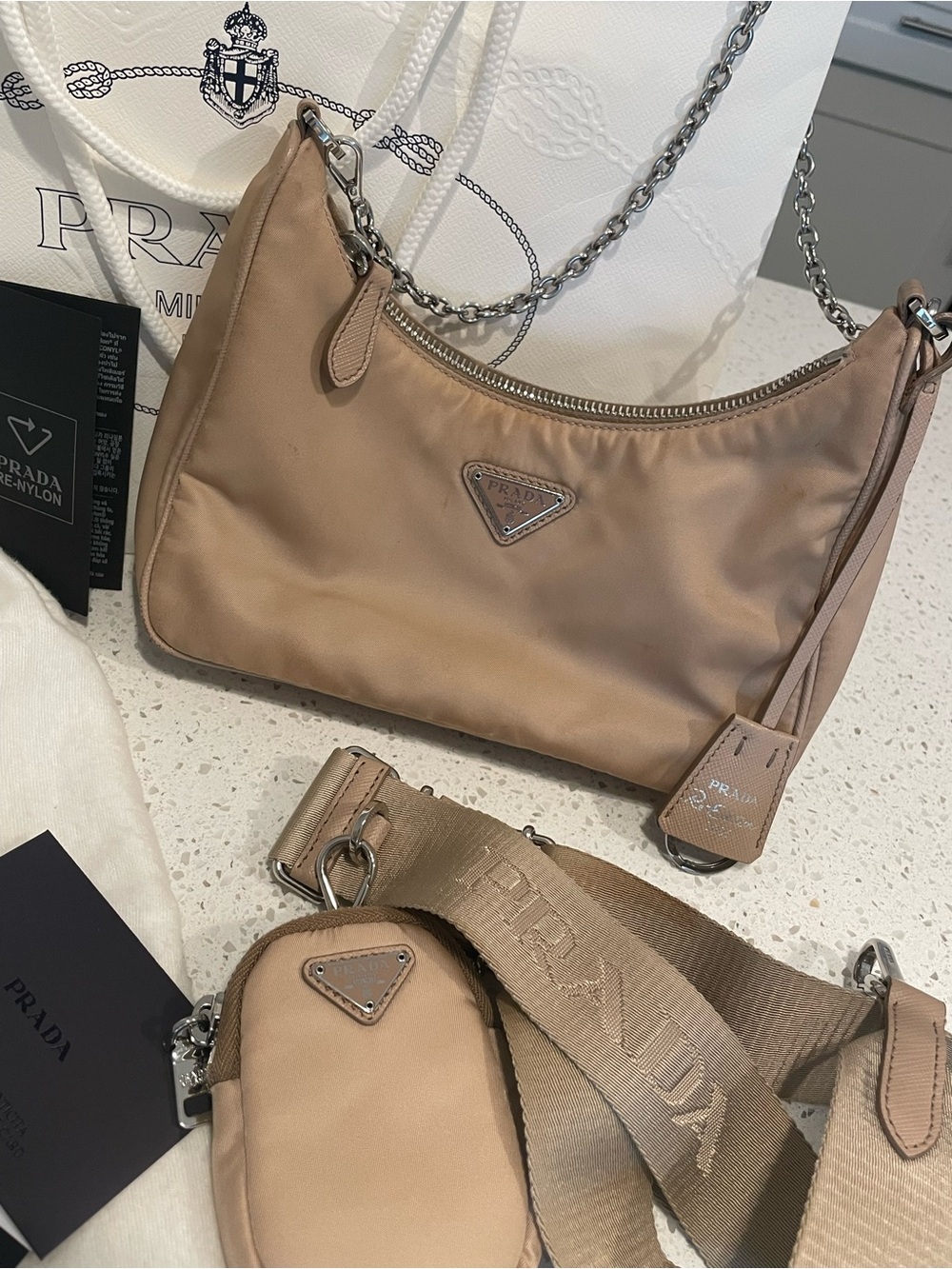 Prada Re-Nylon Edition / Crossbody & Shoulder Chain Strap With Extra Pouch